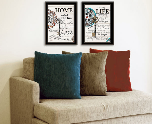 Homeroots Set Of Two Life Or Home 2 Black Framed Print Wall Art Black And Gold Wood Paper And Texture 406014