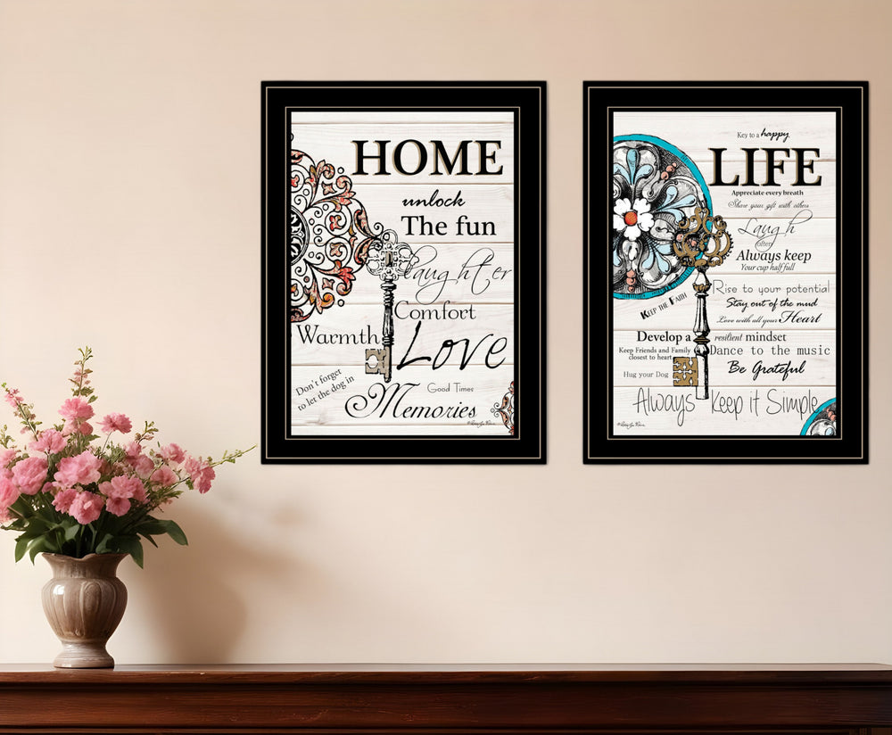 Homeroots Set Of Two Life Or Home 2 Black Framed Print Wall Art Black And Gold Wood Paper And Texture 406014