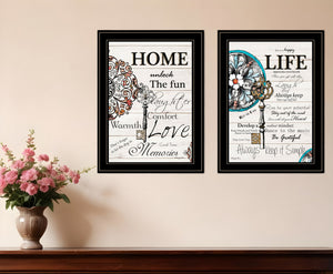 Homeroots Set Of Two Life Or Home 2 Black Framed Print Wall Art Black And Gold Wood Paper And Texture 406014