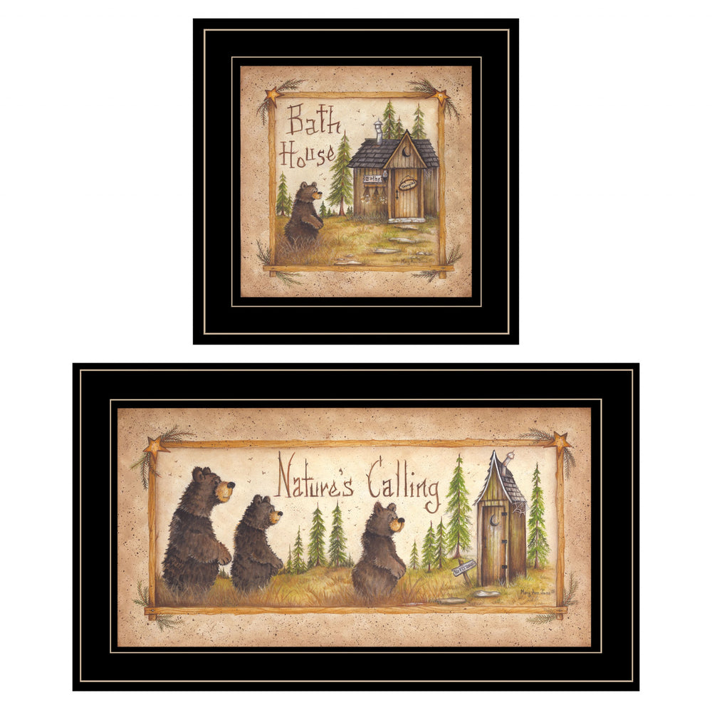 Homeroots Set Of Two Natures Or Bath 2 Black Framed Print Bathroom Wall Art  Wood Paper And Texture 406018