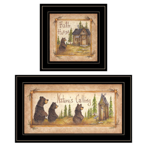 Homeroots Set Of Two Natures Or Bath 2 Black Framed Print Bathroom Wall Art  Wood Paper And Texture 406018
