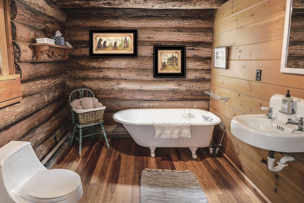 Homeroots Set Of Two Natures Or Bath 2 Black Framed Print Bathroom Wall Art  Wood Paper And Texture 406018