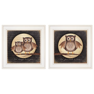 Homeroots Set Of Two Owl Always Love And Need You 1 White Framed Print Wall Art  Wood Paper And Texture 406021