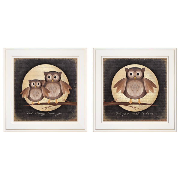 Homeroots Set Of Two Owl Always Love And Need You 1 White Framed Print Wall Art  Wood Paper And Texture 406021