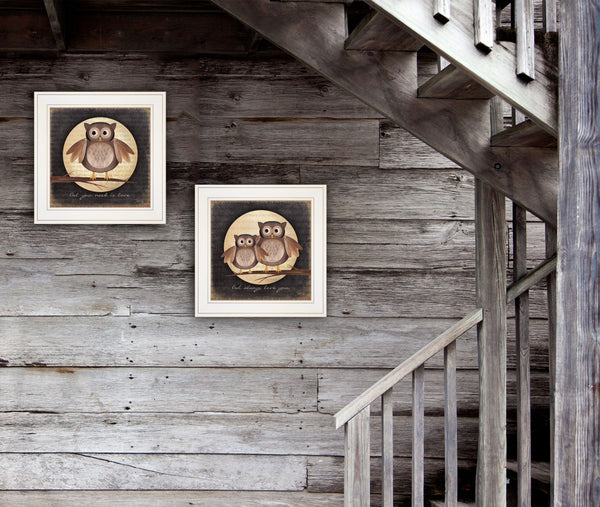 Homeroots Set Of Two Owl Always Love And Need You 1 White Framed Print Wall Art  Wood Paper And Texture 406021