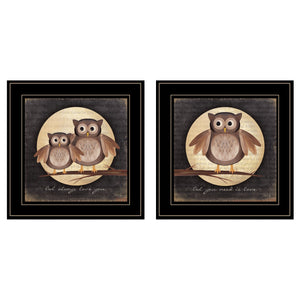 Homeroots Set Of Two Owl Always Love And Need You 2 Black Framed Print Wall Art  Wood Paper And Texture 406022