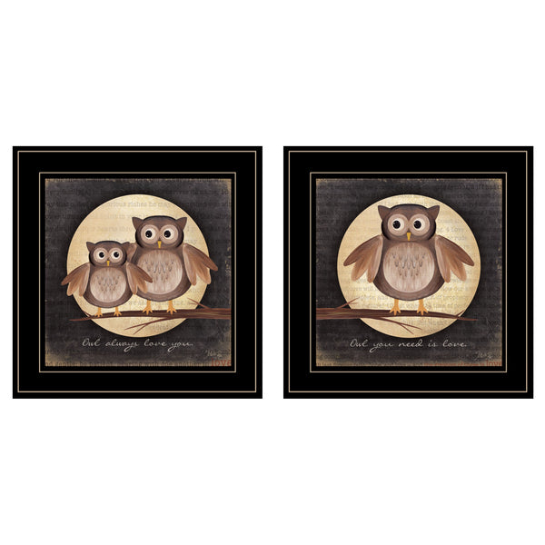 Homeroots Set Of Two Owl Always Love And Need You 2 Black Framed Print Wall Art  Wood Paper And Texture 406022