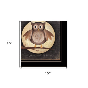 Homeroots Set Of Two Owl Always Love And Need You 2 Black Framed Print Wall Art  Wood Paper And Texture 406022