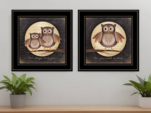 Homeroots Set Of Two Owl Always Love And Need You 2 Black Framed Print Wall Art  Wood Paper And Texture 406022
