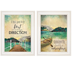 Homeroots Set Of Two Right Direction Or Adventure 1 White Framed Print Wall Art  Wood Paper And Texture 406023