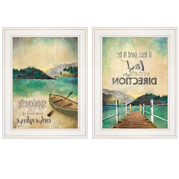 Homeroots Set Of Two Right Direction Or Adventure 1 White Framed Print Wall Art  Wood Paper And Texture 406023