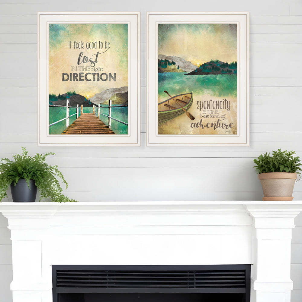 Homeroots Set Of Two Right Direction Or Adventure 1 White Framed Print Wall Art  Wood Paper And Texture 406023