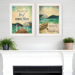 Homeroots Set Of Two Right Direction Or Adventure 1 White Framed Print Wall Art  Wood Paper And Texture 406023