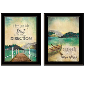HomeRoots Set of Two Modern Black Framed Wall Art Prints - "Right Direction" & "Adventure 2" Decor 406024