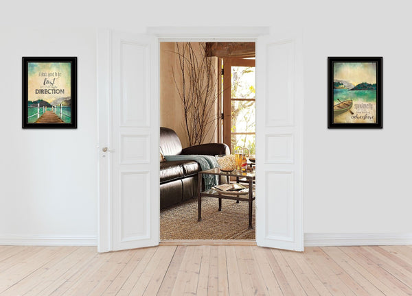 HomeRoots Set of Two Modern Black Framed Wall Art Prints - "Right Direction" & "Adventure 2" Decor 406024