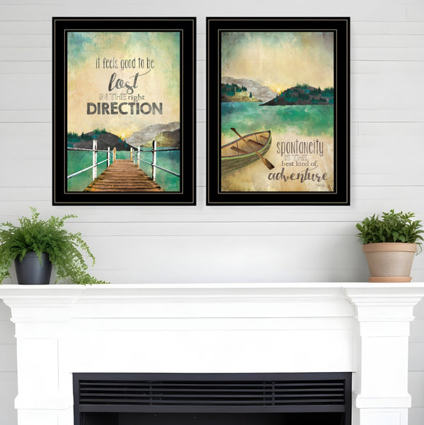 HomeRoots Set of Two Modern Black Framed Wall Art Prints - "Right Direction" & "Adventure 2" Decor 406024
