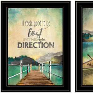 HomeRoots Set of Two Modern Black Framed Wall Art Prints - "Right Direction" & "Adventure 2" Decor 406024