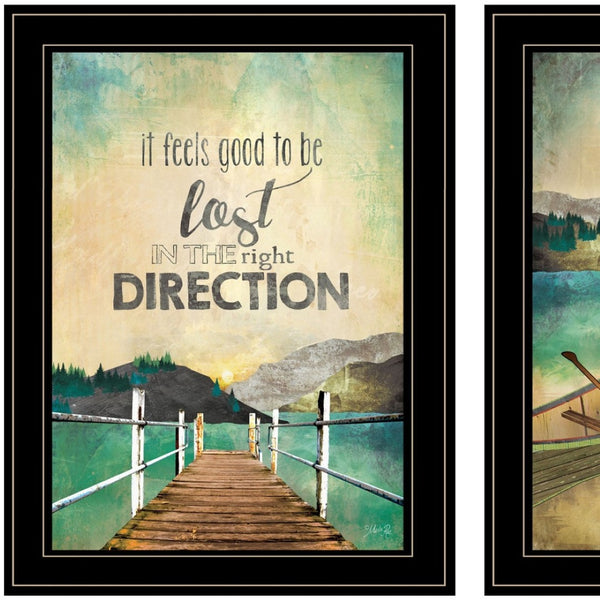 HomeRoots Set of Two Modern Black Framed Wall Art Prints - "Right Direction" & "Adventure 2" Decor 406024