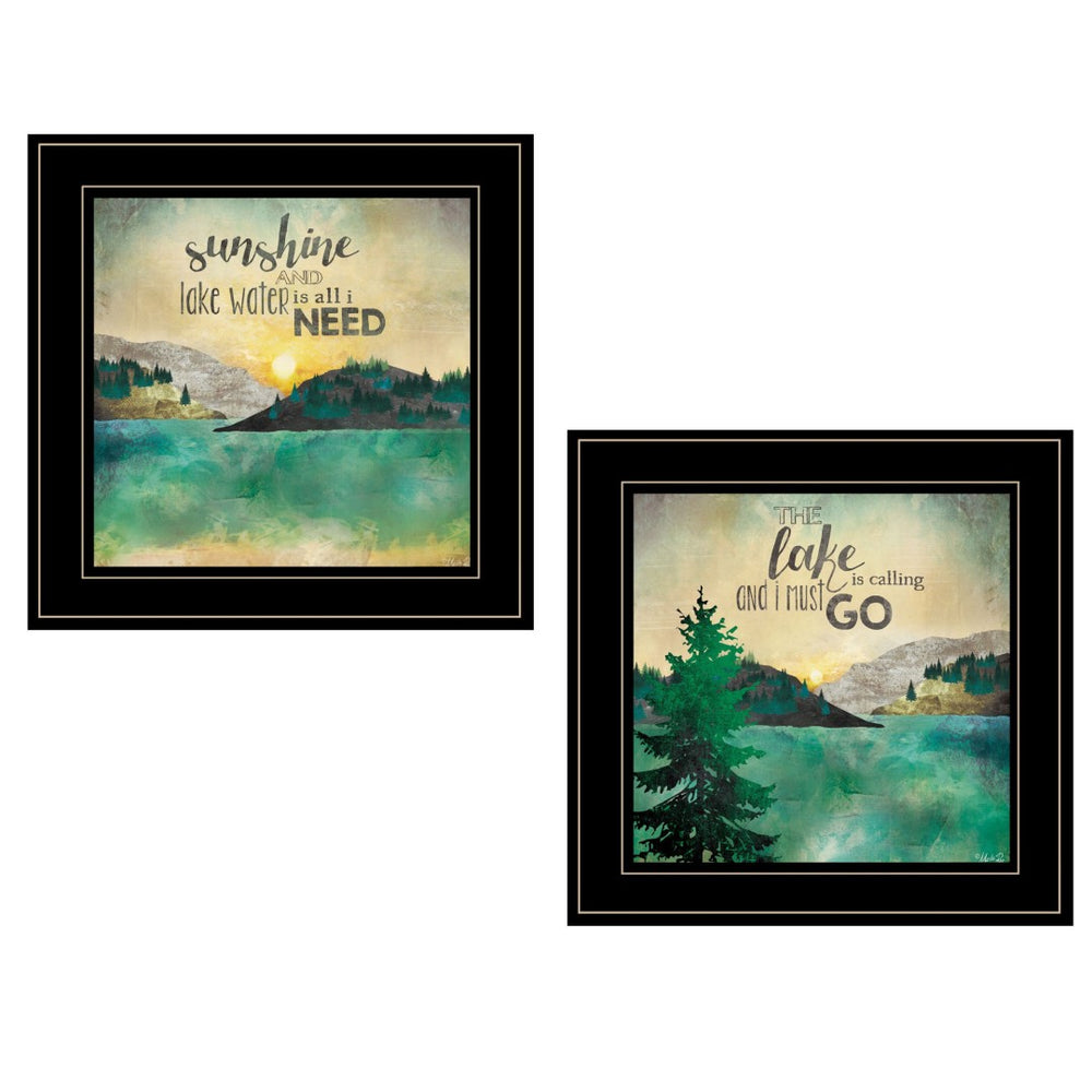 HomeRoots Set of Two Modern Black Framed Wall Art Prints – Serene Lake & Sunshine Decor for Stylish Spaces 406026
