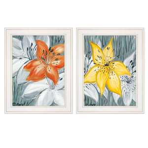 Homeroots Set Of Two Tiger Lilies 1 White Framed Print Wall Art  Wood Paper And Texture 406032