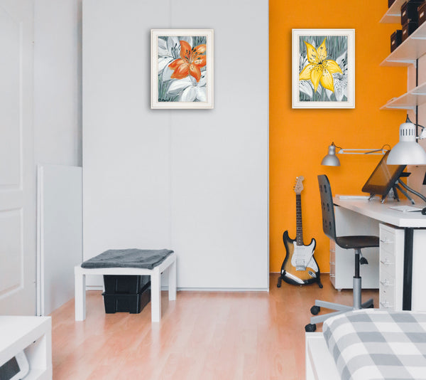 Homeroots Set Of Two Tiger Lilies 1 White Framed Print Wall Art  Wood Paper And Texture 406032