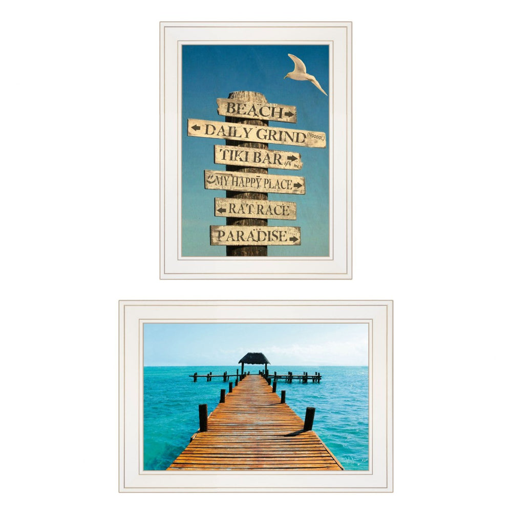 HomeRoots Set of Two Coastal White Framed Beach Print Wall Art - Nautical Charm for Any Room Decor 406034
