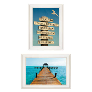 HomeRoots Set of Two Coastal White Framed Beach Print Wall Art - Nautical Charm for Any Room Decor 406034
