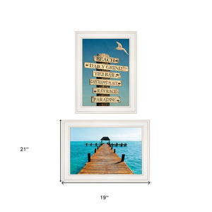 HomeRoots Set of Two Coastal White Framed Beach Print Wall Art - Nautical Charm for Any Room Decor 406034
