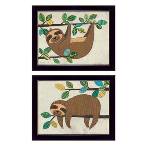 HomeRoots Set of Two Adorable Framed Sloth Prints - Modern Wall Art for Playful Home Decor and Style 406039