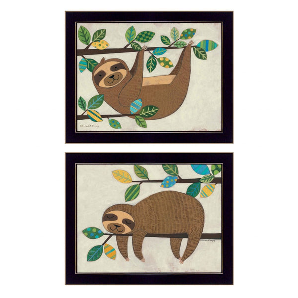 HomeRoots Set of Two Adorable Framed Sloth Prints - Modern Wall Art for Playful Home Decor and Style 406039