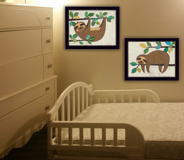 HomeRoots Set of Two Adorable Framed Sloth Prints - Modern Wall Art for Playful Home Decor and Style 406039