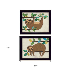 HomeRoots Set of Two Adorable Framed Sloth Prints - Modern Wall Art for Playful Home Decor and Style 406039