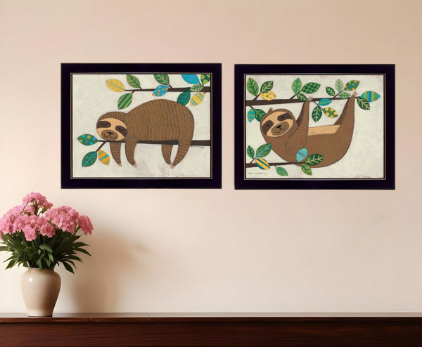 HomeRoots Set of Two Adorable Framed Sloth Prints - Modern Wall Art for Playful Home Decor and Style 406039