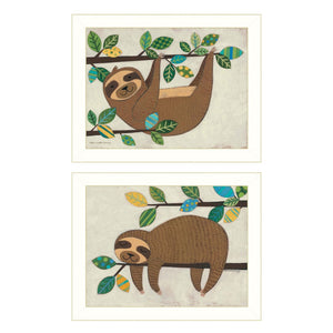 HomeRoots Set of Two Adorable Sloth Framed Prints - Whimsical Wall Art for Stylish Home Decor Spaces 406040