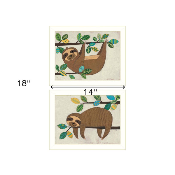 HomeRoots Set of Two Adorable Sloth Framed Prints - Whimsical Wall Art for Stylish Home Decor Spaces 406040