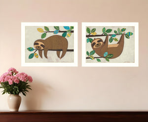 HomeRoots Set of Two Adorable Sloth Framed Prints - Whimsical Wall Art for Stylish Home Decor Spaces 406040