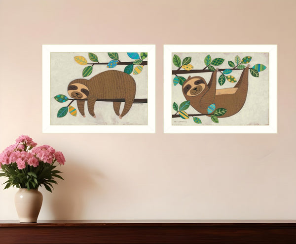 HomeRoots Set of Two Adorable Sloth Framed Prints - Whimsical Wall Art for Stylish Home Decor Spaces 406040