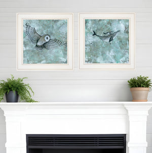 Homeroots Set Of Two Wildlife 1 White Framed Print Wall Art  Paper,Wood 406041