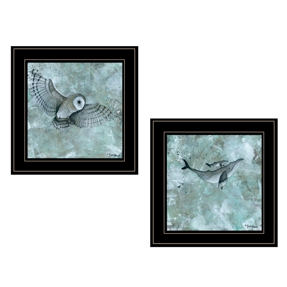 Homeroots Set Of Two Wildlife 2 Black Framed Print Wall Art  Paper,Wood 406042