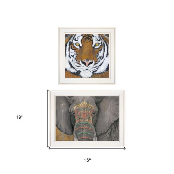 Homeroots Set Of Two Wildlife Ii 1 White Framed Print Wall Art  Paper,Wood 406043