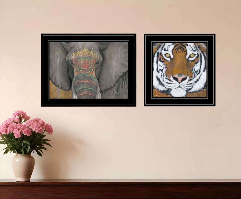 Homeroots Set Of Two Wildlife Ii 2 Black Framed Print Wall Art  Paper,Wood 406044
