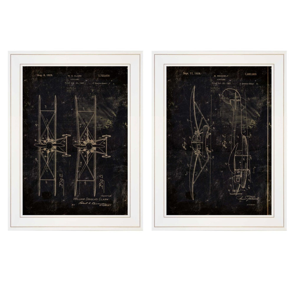 HomeRoots Set of Two Airplane Patent Prints - Vintage Framed Art for Stylish Home Decor & Aviation Lovers 406045
