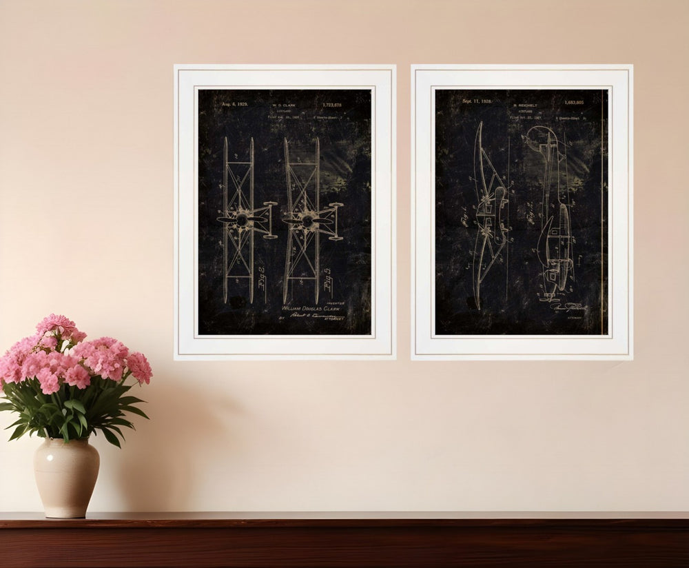 HomeRoots Set of Two Airplane Patent Prints - Vintage Framed Art for Stylish Home Decor & Aviation Lovers 406045