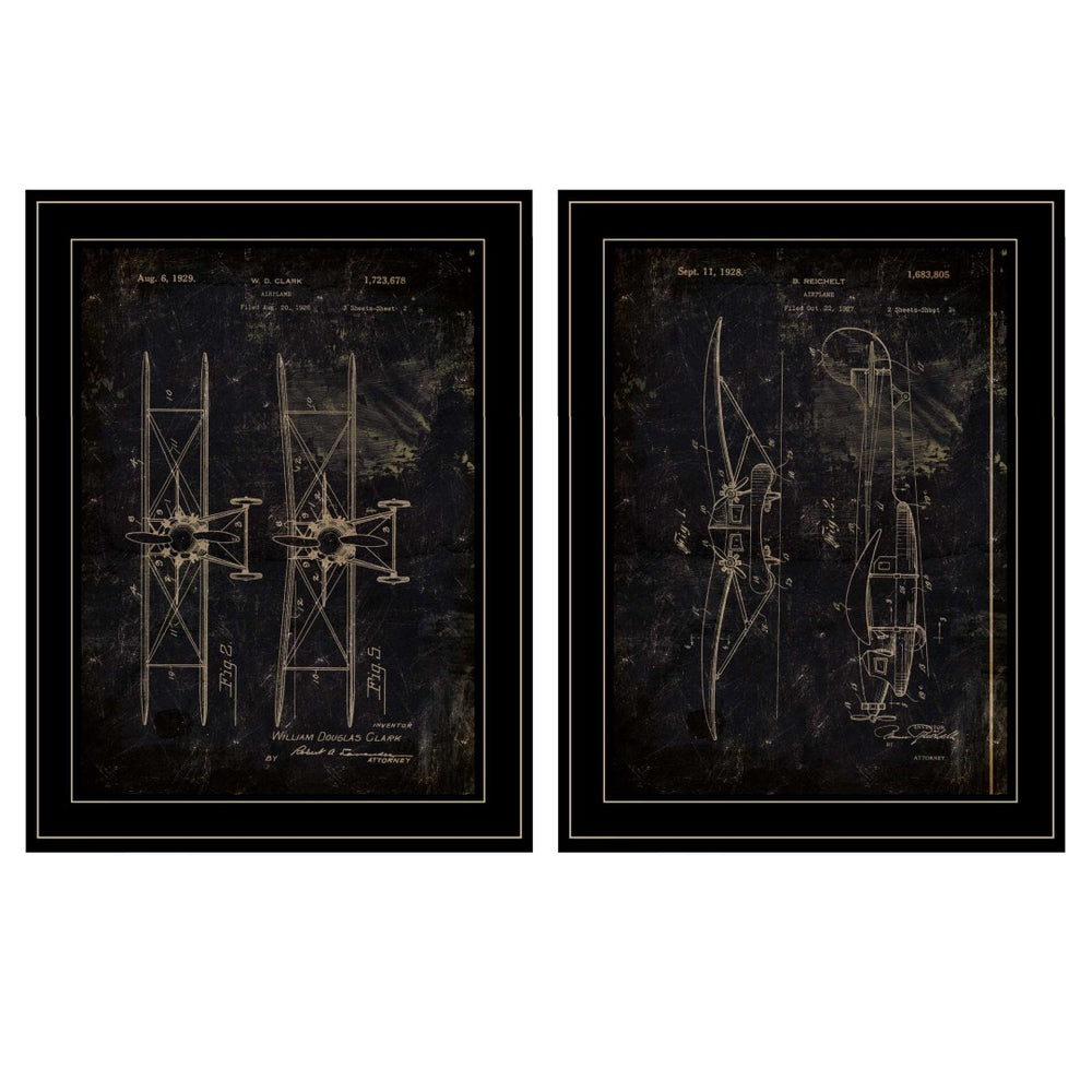 HomeRoots Set of Two Airplane Patent Prints in Black Frames – Vintage Wall Art for Home & Office Decor 406046