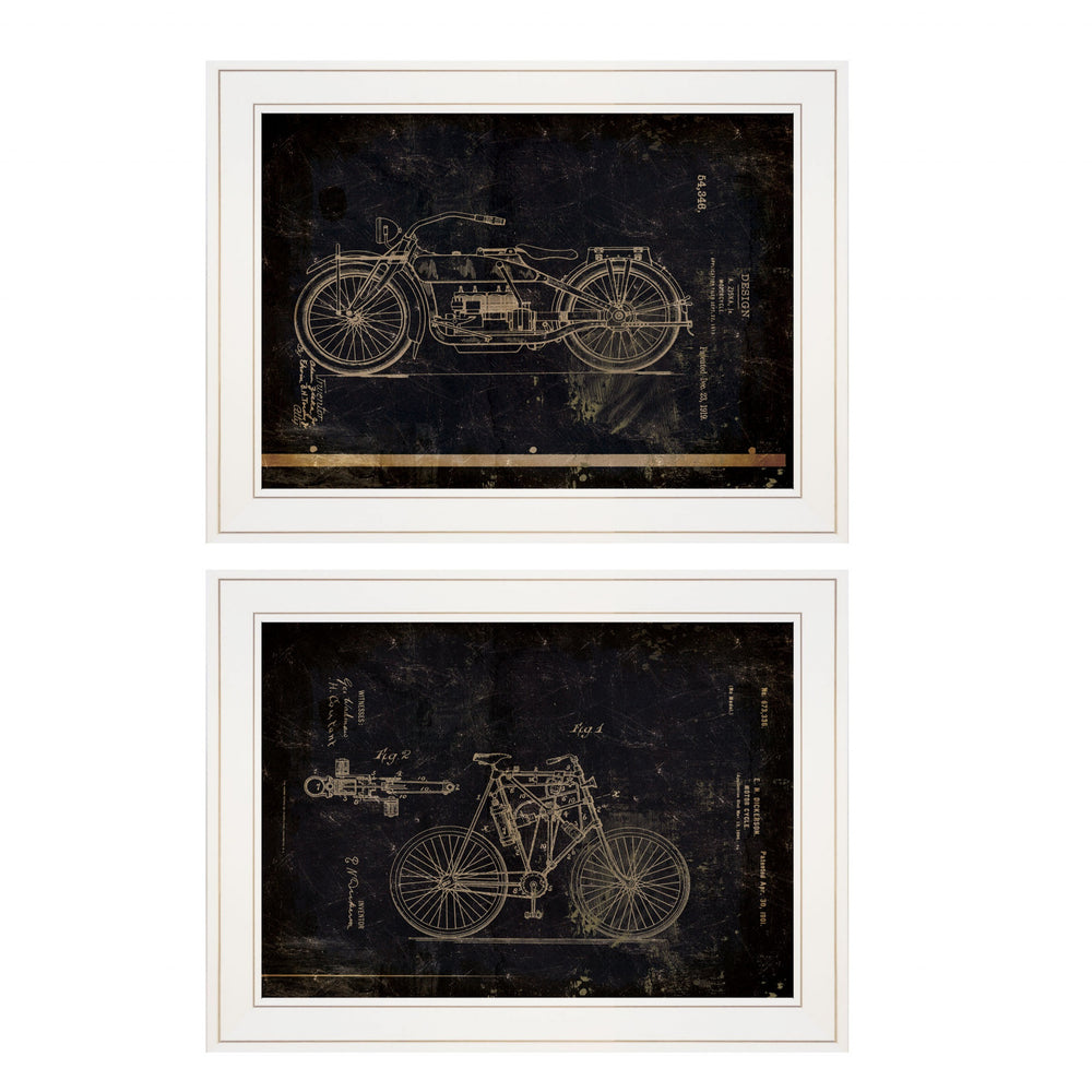 Homeroots Set Of Two Motor Bike Patent I And Ii 1 White Framed Print Wall Art  Paper,Wood 406047