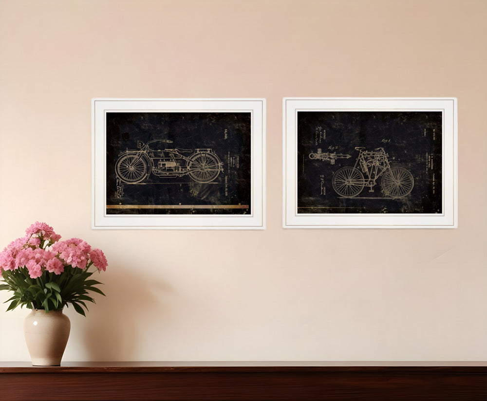 Homeroots Set Of Two Motor Bike Patent I And Ii 1 White Framed Print Wall Art  Paper,Wood 406047