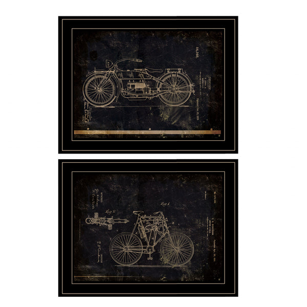 Homeroots Set Of Two Motor Bike Patent I And Ii 2 Black Framed Print Wall Art  Paper,Wood 406048