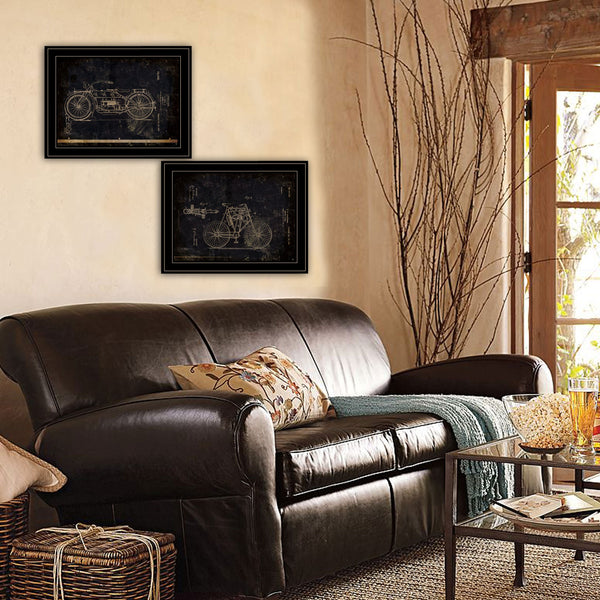 Homeroots Set Of Two Motor Bike Patent I And Ii 2 Black Framed Print Wall Art  Paper,Wood 406048