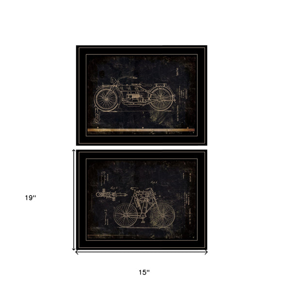 Homeroots Set Of Two Motor Bike Patent I And Ii 2 Black Framed Print Wall Art  Paper,Wood 406048