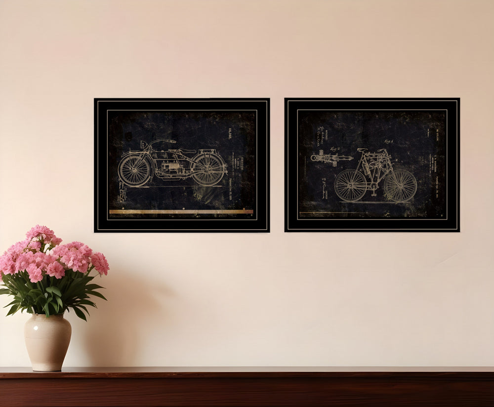 Homeroots Set Of Two Motor Bike Patent I And Ii 2 Black Framed Print Wall Art  Paper,Wood 406048